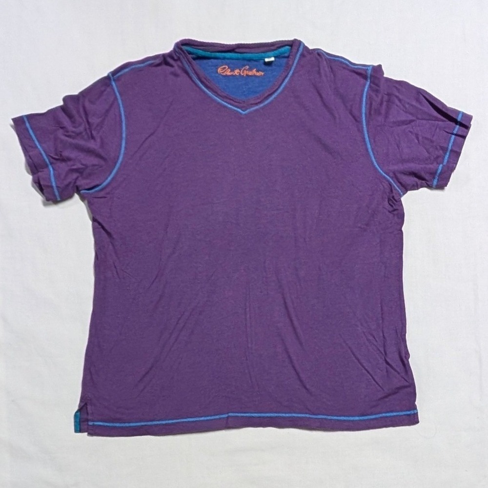 Robert Graham Men's XL Purple V-Neck T-Shirt Contrast Stitch Classic Fit Tee